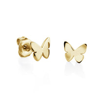 Load image into Gallery viewer, Gold butterfly earrings on a white background
