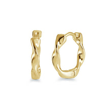 Load image into Gallery viewer, Twisted gold hoop earrings on a white background
