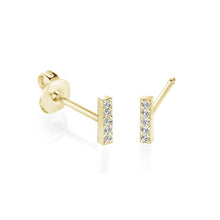 Load image into Gallery viewer, Gold earrings with small CZ on a white background
