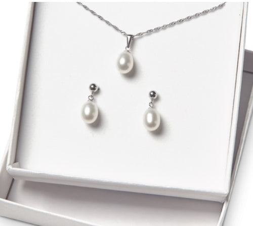 Tessa Pendant and Earrings Set White Pearl Fifth Avenue Jewellers Kamloops BC