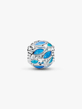 Load image into Gallery viewer, Silver charm with blue enamel on a white background
