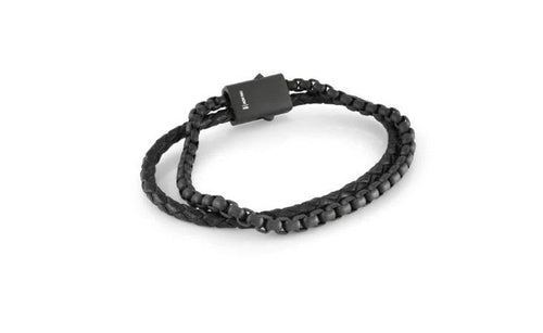 Black Leather & Chain Bracelet - Fifth Avenue Jewellers