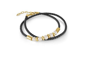 Black Leather & Pearls Wrap Bracelet - Fifth Avenue Jewellers