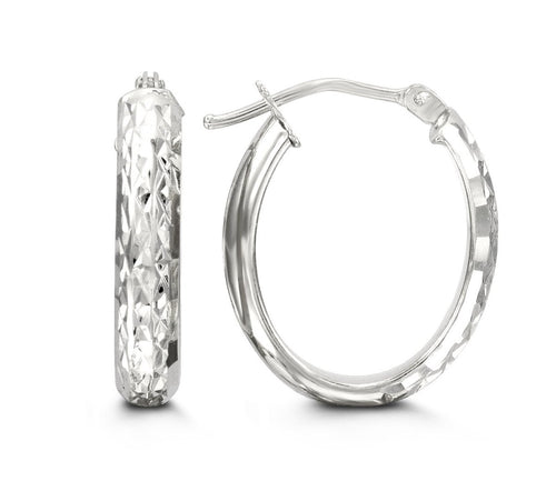 Diamond Cut Oval Hoop Earrings - Fifth Avenue Jewellers