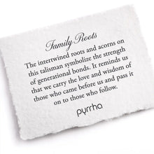 Load image into Gallery viewer, White card with talisman description and Pyrrha branding
