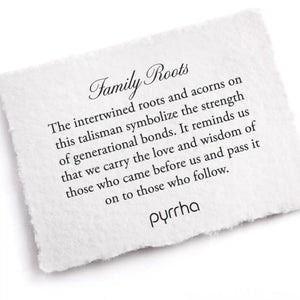 White card with talisman description and Pyrrha branding