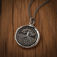 Load image into Gallery viewer, Silver pendant on a wooden background
