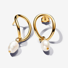 Load image into Gallery viewer, Pandora Essence Organically Shaped Circle &amp; Baroque Treated Freshwater Cultured Pearl Earrings - Fifth Avenue Jewellers
