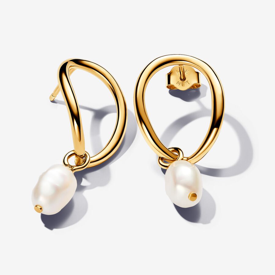 Pandora Essence Organically Shaped Circle & Baroque Treated Freshwater Cultured Pearl Earrings - Fifth Avenue Jewellers
