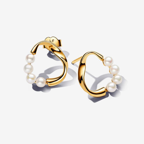 Pandora Essence Organically Shaped Circle & Treated Freshwater Cultured Pearls Stud Earrings - Fifth Avenue Jewellers