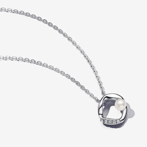 Pandora Essence Organically Shaped Pavé Circle & Treated Freshwater Cultured Pearl Collier Necklace - Fifth Avenue Jewellers
