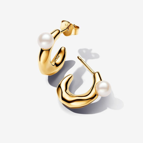 Pandora Essence Treated Freshwater Cultured Pearl & Organically Shaped Hoop Earrings - Fifth Avenue Jewellers