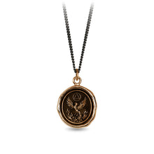 Load image into Gallery viewer, Bronze pendant necklace with a black chain on a white background
