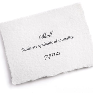 White card with text and brand name on a white background