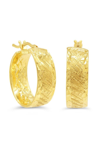 Small Diamond Brushed Yellow Gold Hoops - Fifth Avenue Jewellers