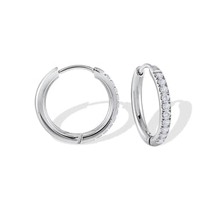 Stainless Steel & White CZ Huggie Earrings - Fifth Avenue Jewellers