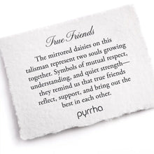 Load image into Gallery viewer, White card with engraved text about true friends and pyrrha brand
