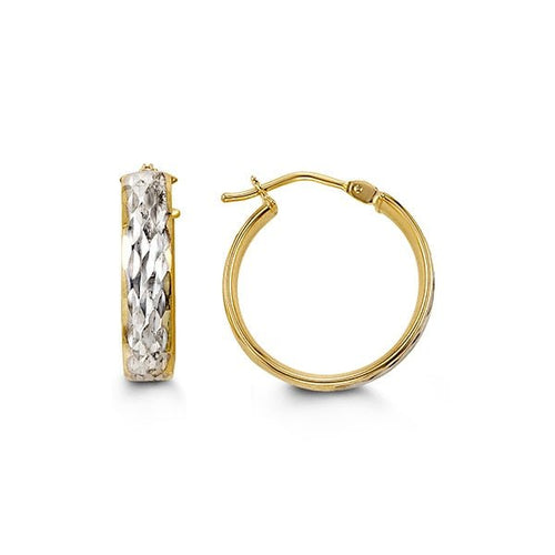 Two Tone Diamond Cut Hoop Earrings - Fifth Avenue Jewellers