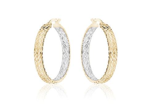 Two Toned Diamond Cut Hoop Earrings - Fifth Avenue Jewellers