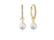 Load image into Gallery viewer, White CZ &amp; Pearl Drop Huggie Earrings - Fifth Avenue Jewellers
