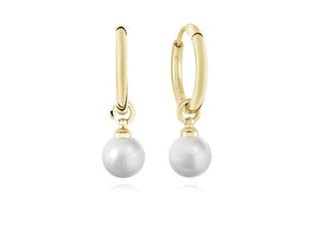 White CZ & Pearl Drop Huggie Earrings - Fifth Avenue Jewellers