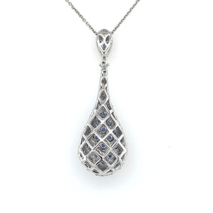 Diamond And Sapphire Checkerboard Pendant Necklace