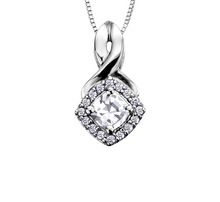 Load image into Gallery viewer, Diamond Halo Birthstone Necklace April White Zircon Fifth Avenue Jewellers
