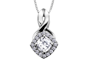 Diamond Halo Birthstone Necklace April White Zircon Fifth Avenue Jewellers