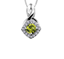 Load image into Gallery viewer, Diamond Halo Birthstone Necklace August Peridot Fifth Avenue Jewellers
