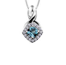 Load image into Gallery viewer, Diamond Halo Birthstone Necklace December Blue Topaz Fifth Avenue Jewellers 
