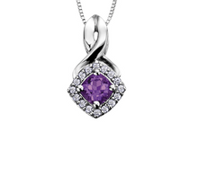 Load image into Gallery viewer, Diamond Halo Birthstone Necklace February Amethyst Fifth Avenue Jewellers
