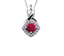 Load image into Gallery viewer, Diamond Halo Birthstone Necklace July Ruby Fifth Avenue Jewellers
