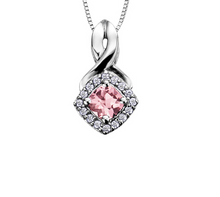 Load image into Gallery viewer, Diamond Halo Birthstone Necklace June Pink Tourmaline Fifth Avenue Jewellers
