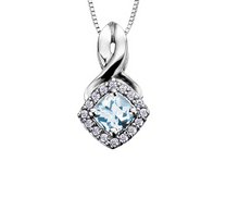 Load image into Gallery viewer, Diamond Halo Birthstone Necklace March Aquamarine Fifth Avenue Jewellers
