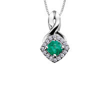 Load image into Gallery viewer, Diamond Halo Birthstone Necklace May Emerald Fifth Avenue Jewellers
