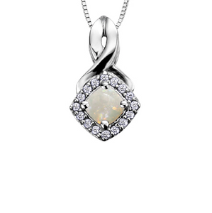 Diamond Halo Birthstone Necklace October Opal Fifth Avenue Jewellers