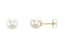 Load image into Gallery viewer, Akoya Cultured Pearl Studs in Yellow Gold 7mm - Fifth Avenue Jewellers
