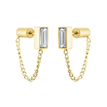 Load image into Gallery viewer, Baguette Drop Chain Stud Earrings - Fifth Avenue Jewellers
