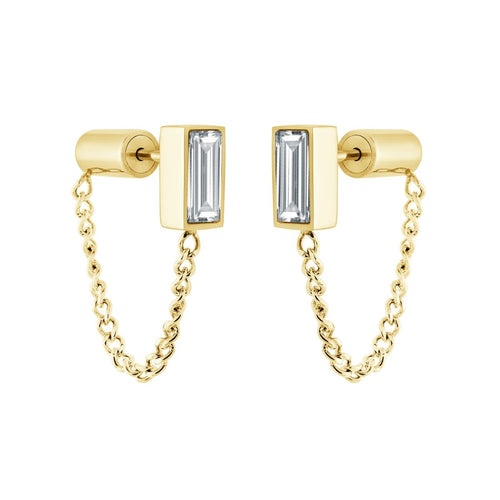 Baguette Drop Chain Stud Earrings - Fifth Avenue Jewellers
