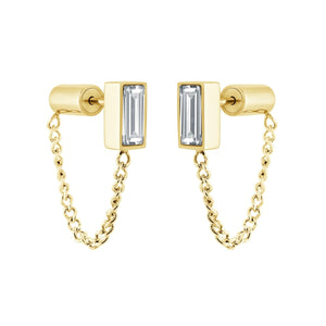Baguette Drop Chain Stud Earrings - Fifth Avenue Jewellers