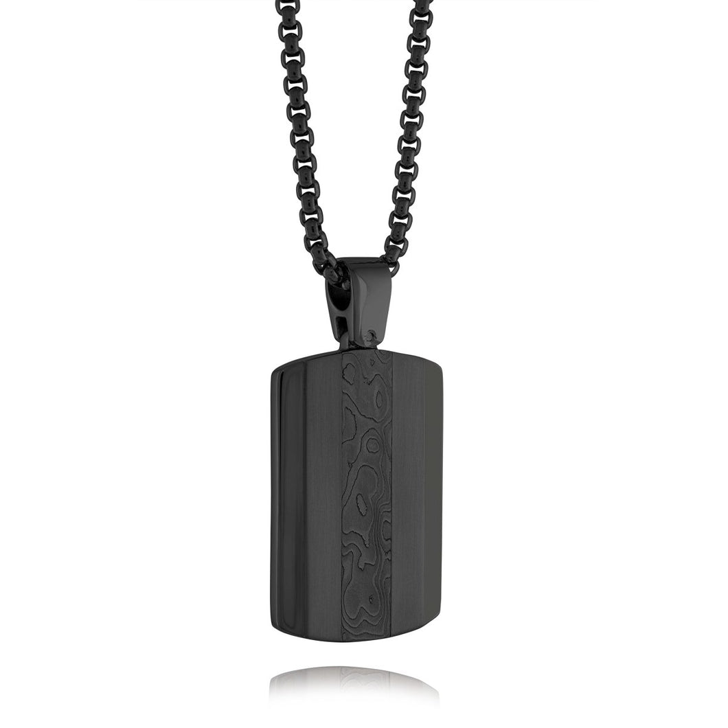 Black Damascus Steel Dog Tag Necklace - Fifth Avenue Jewellers