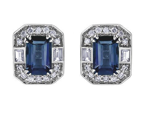 Blue And White Sapphire Art Deco Earrings - Fifth Avenue Jewellers