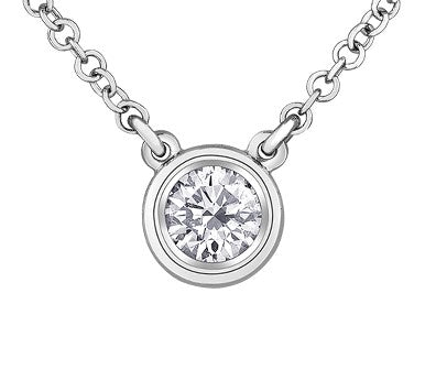 Casual Lux White Gold Bezel Set Diamond Solitaire Necklace .24ct - Fifth Avenue Jewellers