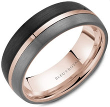 Load image into Gallery viewer, CrownRing Bleu Royale Tantalum, Carbon Fibre &amp; Rose Gold Ring - Fifth Avenue Jewellers
