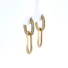 Load image into Gallery viewer, CZ Paperclip Huggie Earrings With Floating Link - Fifth Avenue Jewellers
