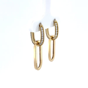 CZ Paperclip Huggie Earrings With Floating Link - Fifth Avenue Jewellers