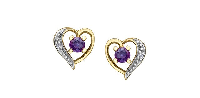 Diamond & Amethyst Heart Stud Earrings - Fifth Avenue Jewellers