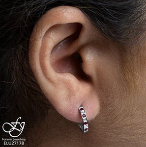 Diamond and Gemstone Hoop Earrings in White Gold - Fifth Avenue Jewellers