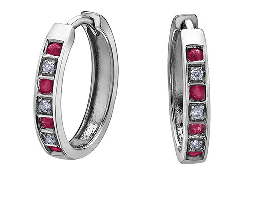Diamond and Gemstone Hoop Earrings in White Gold - Fifth Avenue Jewellers