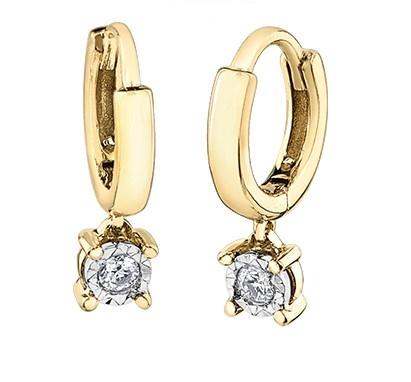 Diamond Drop Huggies in Yellow Gold - Fifth Avenue Jewellers